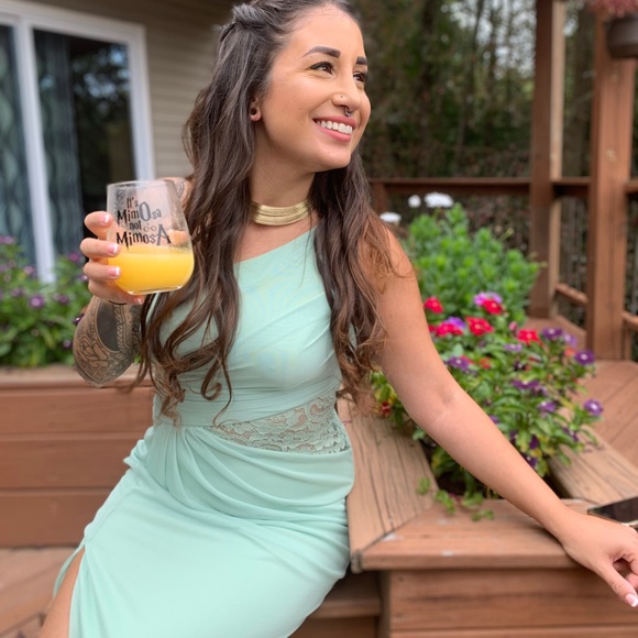 One Shoulder Mesh Dress with Lace - Picture 2 of 6